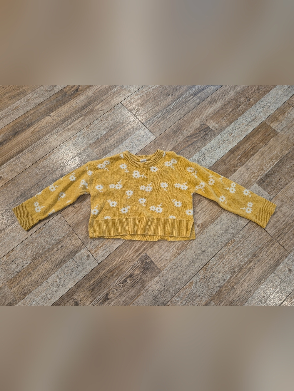 Yellow Daisy Knit Cropped Sweater, Size 3T